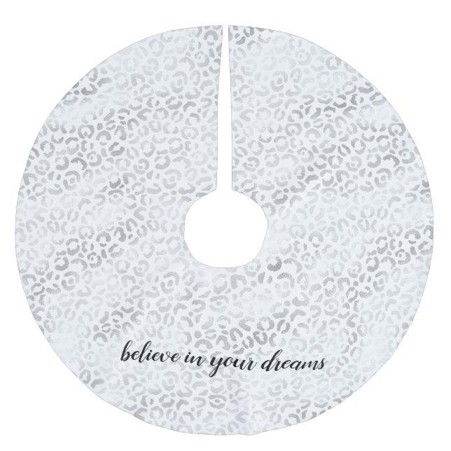 Silver Glam Leopard Print personalized Brushed Polyester Tree Skirt (Front)