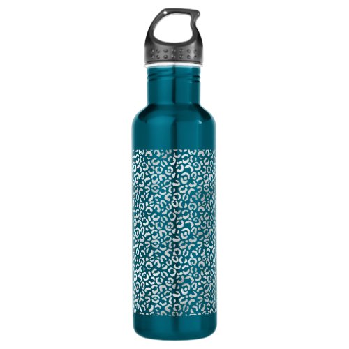 Silver Glam Leopard Print Stainless Steel Water Bottle