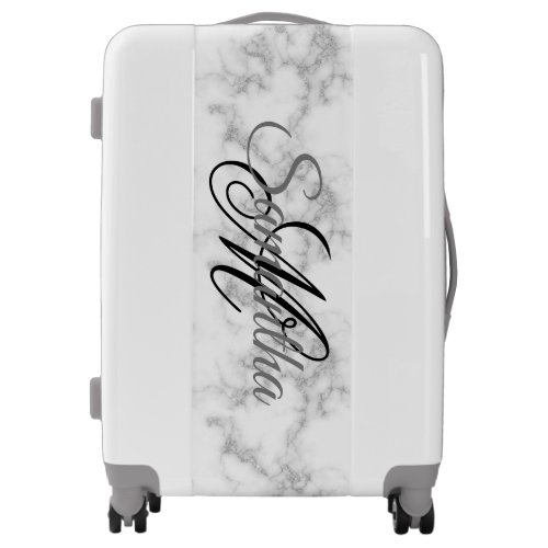 Silver Glam Marble Grey and Black Fancy Monogram Luggage