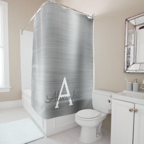 Silver Glam Metallic Monogram Shower Curtain