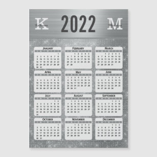 Silver Glam Monogram Name 2022 Calendar Magnet