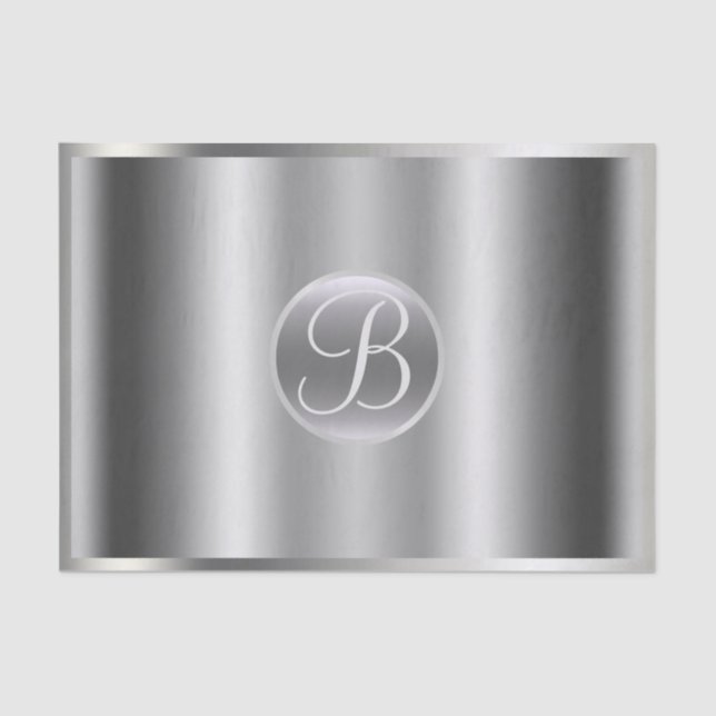 Silver Glam Shine Elegant Monogram Letter Initial Tissue Paper (Front)