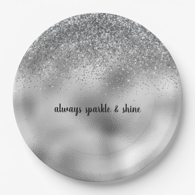 Silver Glam Sparkle Paper Plates (Front)