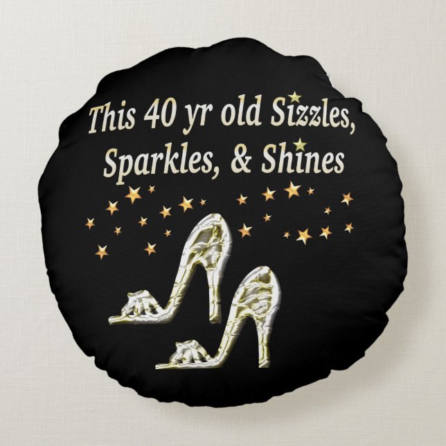 SILVER GLAMOROUS 40TH BIRTHDAY DESIGN ROUND PILLOW (Back)