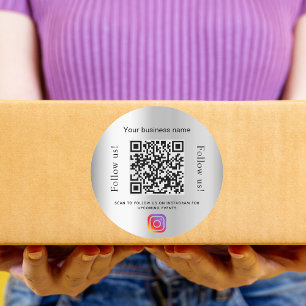 Silver glamorous business qr code instagram classic round sticker