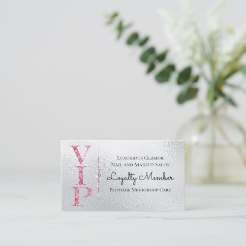 Silver Glamorous Diamonds Pink Glitter VIP Loyalty Business Card