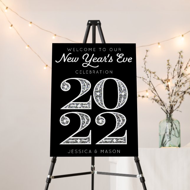 Silver Glamorous New Year's Eve Party Welcome Sign (In Situ (Stand))
