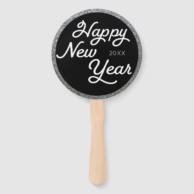 Silver Glamorous New Years Eve Photo Prop Hand Fan (Back)