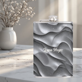 Silver Glamour Luxury Bling Metallic Waves Glitter Flask