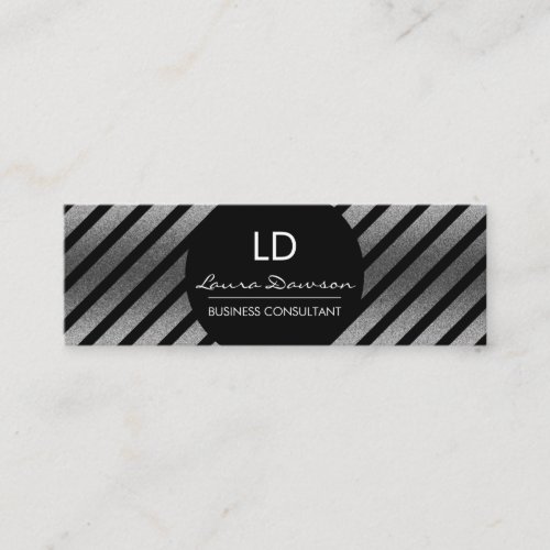 Silver Glamour Monogram Circle and Stripes Mini Business Card