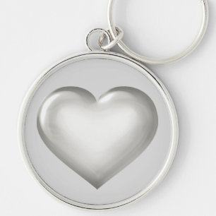 Silver glass heart plate keychain