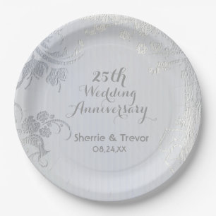 Silver Glimmer 25th Anniversary Paper Plates