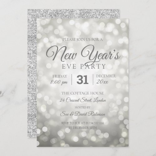 Silver Glittar New Years Eve Party Sparkles  Invitation