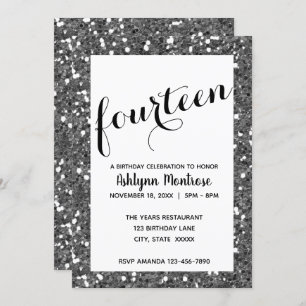 Silver Glitter 14th Birthday Invitation