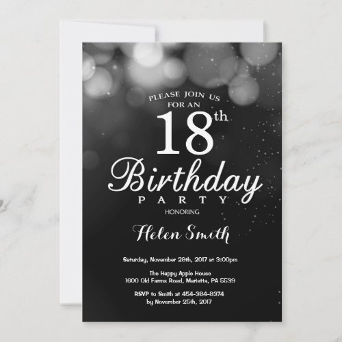 Silver Glitter 18th Birthday Invitation Card