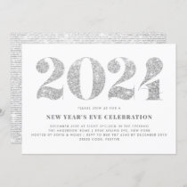 Silver Glitter 2024 New Year's Eve Party Invitation