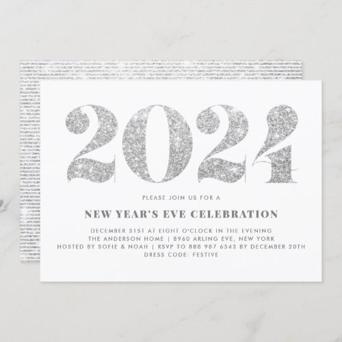 Silver Glitter 2024 New Years Eve Party Invitation