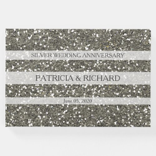 Silver Glitter 25th Wedding Anniversary Guest Book