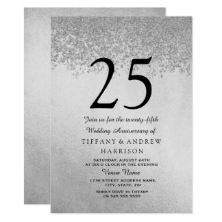 Silver Glitter 25th Wedding Anniversary Invitation