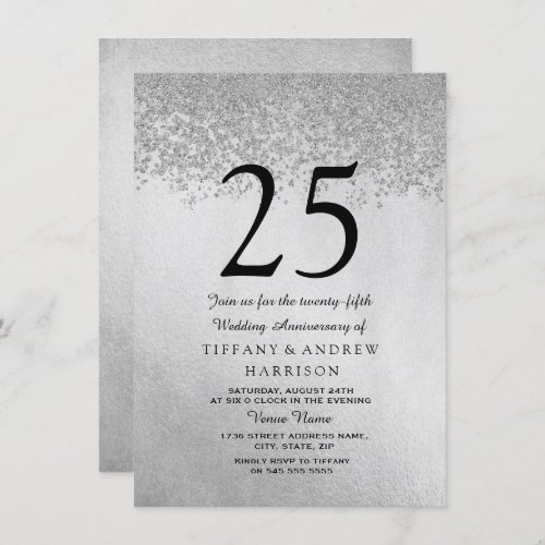 Silver Glitter 25th Wedding Anniversary Invitation