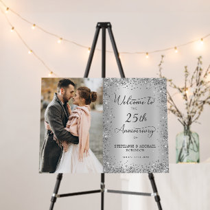 Silver Glitter 25th Wedding Anniversary Welcome Foam Board