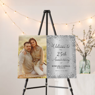 Silver Glitter 25th Wedding Anniversary Welcome Foam Board