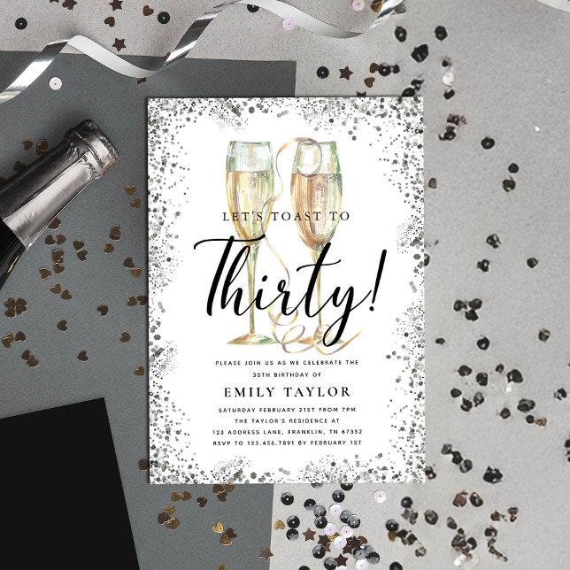 Silver Glitter 30th Birthday Party Invitation (Creator Uploaded)