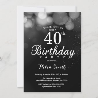 Silver Glitter 40th Birthday Invitation Card | Zazzle