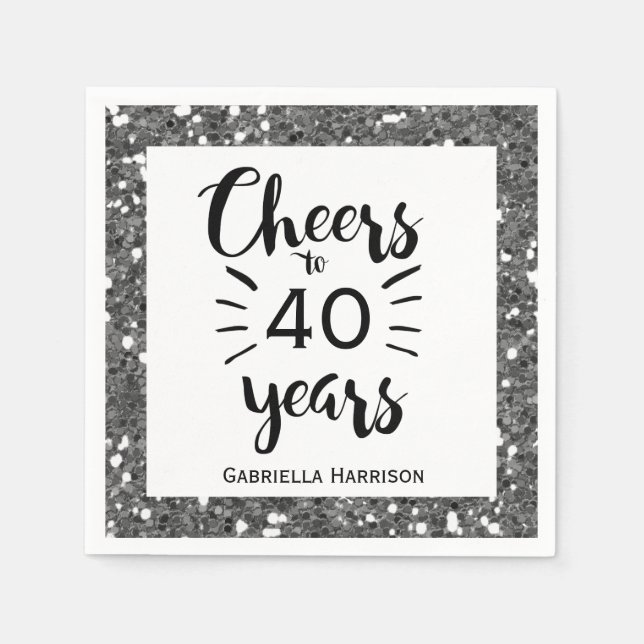 Silver Glitter 40th Birthday Napkins (Front)