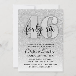 Silver Glitter 46th Birthday Invitation