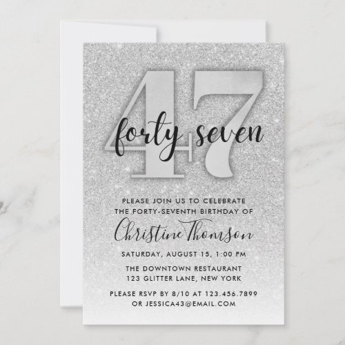 Silver Glitter 47th Birthday Invitation