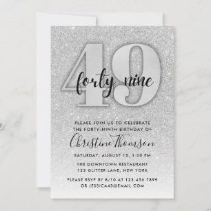 Silver Glitter 49th Birthday Invitation