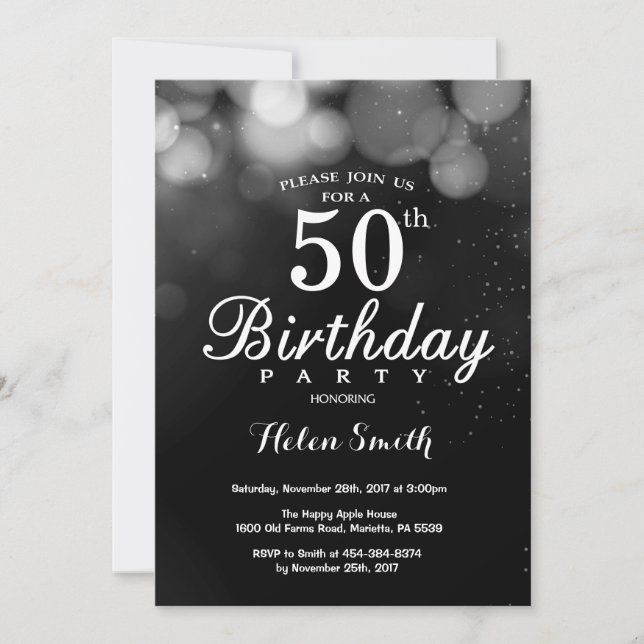 Silver Glitter 50th Birthday Invitation Card (Front)