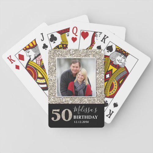  Silver Glitter 50th Birthday Party Photo Playing Cards