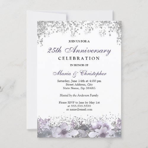 Silver Glitter 50th Wedding Anniversary Invite