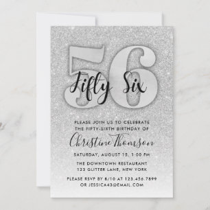 Silver Glitter 56th Birthday Invitation