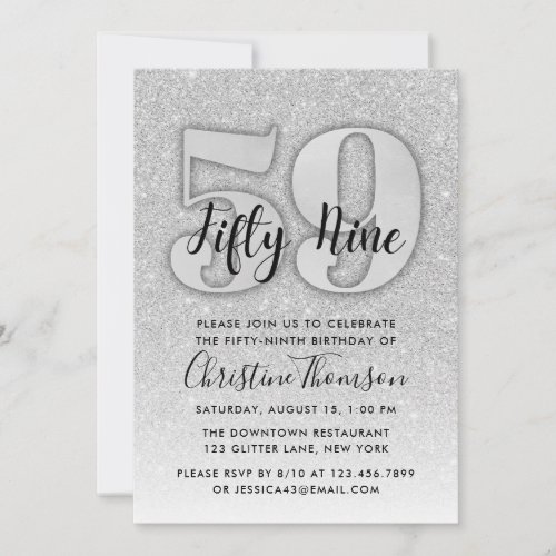 Silver Glitter 59th Birthday Invitation