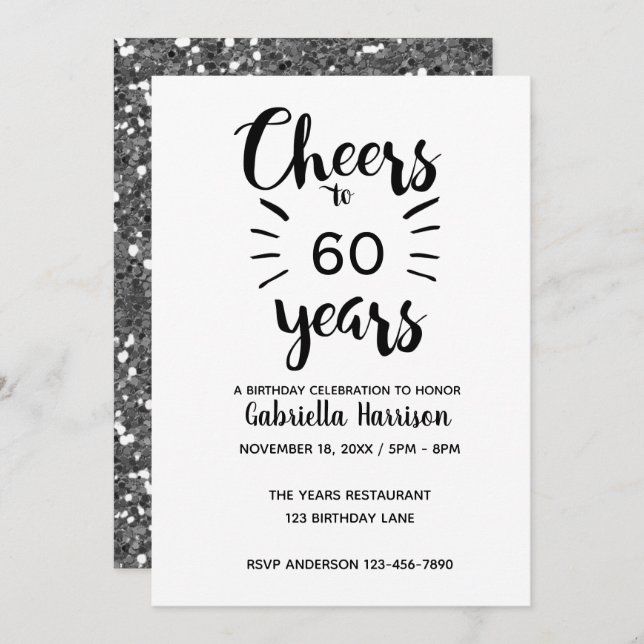 Silver Glitter 60th Birthday Invitation (Front/Back)