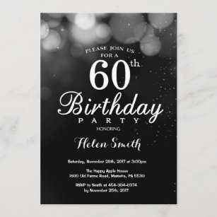 Silver Glitter 60th Birthday Invitation Card