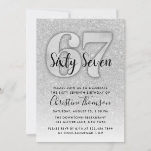 Silver Glitter 67th Birthday Invitation