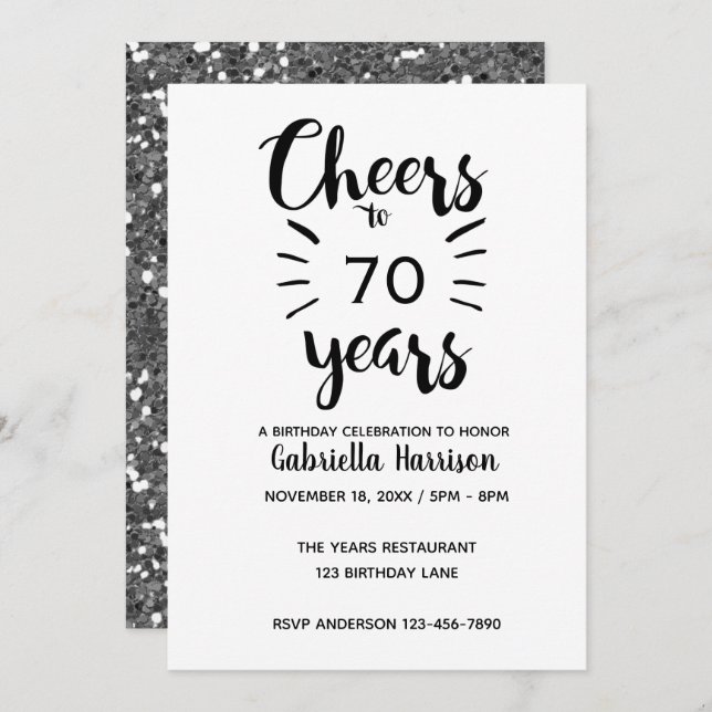 Silver Glitter 70th Birthday Invitation (Front/Back)