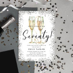 Silver Glitter 70th Birthday Party Invitation<br><div class="desc">This is an elegant and chic 70th Birthday Party invitation featuring a silvery glitter border, a pair of watercolor champagne glasses and a modern script font. This would be perfect for anyone looking to celebrate their special milestone birthday in style. Easily update the party details on the card using the...</div>
