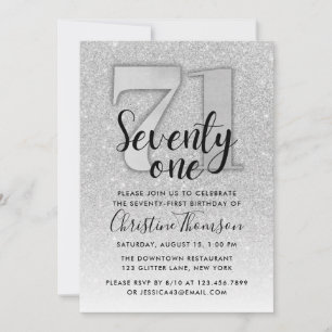 Silver Glitter 71st Birthday Invitation