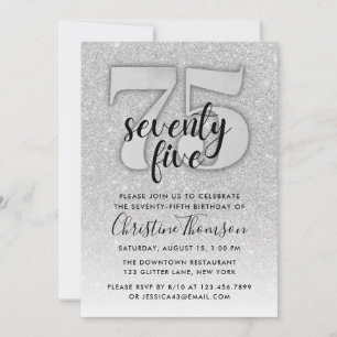 Silver Glitter 75th Birthday Invitation