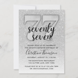 Silver Glitter 77th Birthday Invitation