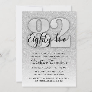 Silver Glitter 82nd Birthday Invitation