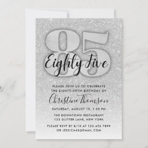 Silver Glitter 85th Birthday Invitation