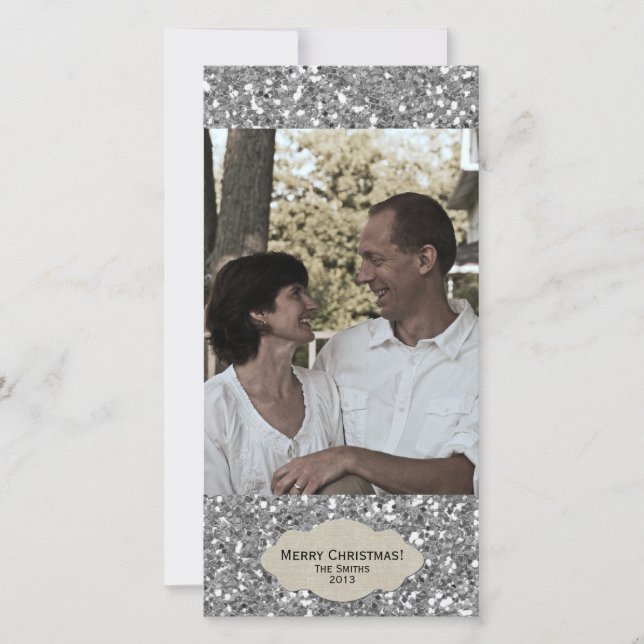 Silver Glitter Adjustable Photo Christmas Card (Front)