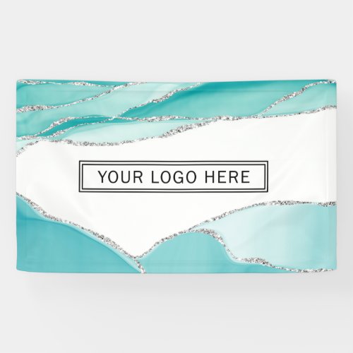 Silver Glitter Agate Teal Mint Watercolor Logo Banner