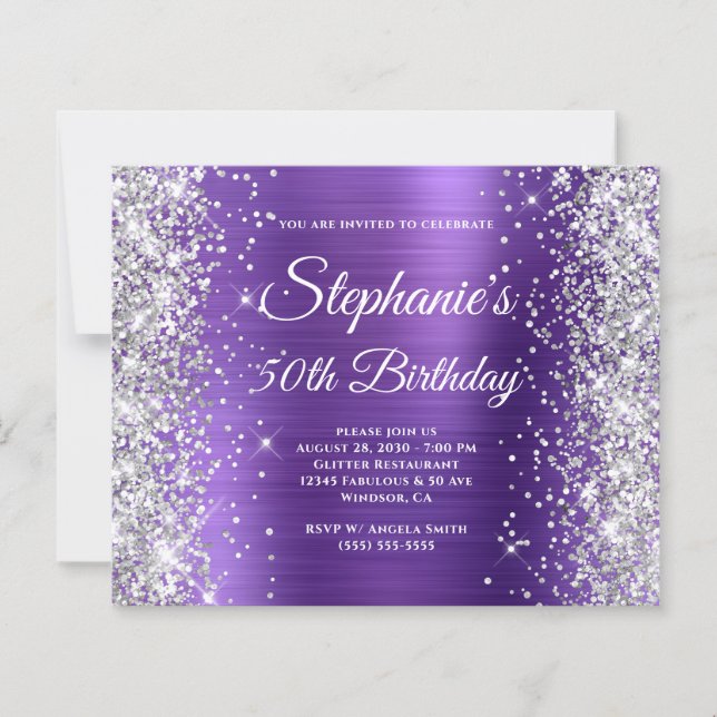 Silver Glitter Amethyst Foil 50th Birthday (Front)